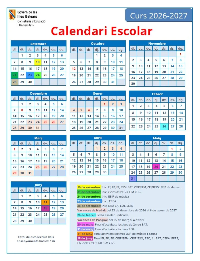 CALENDARI CURS 2026/2027